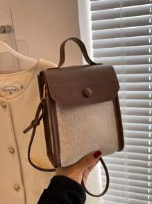 防水、輕盈、商務休閒迷你兩色頂部提把翻蓋方形包適合青少年女孩女大學生、菜鳥和白領，非常適合辦公室、大學、工作、商務、通勤、戶外、旅行、郊遊 - 彩色 - 查看 5