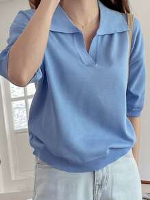 DAZY Parte Superior De Punto Sólido Con Hombro Caído - Celeste - Ver 2