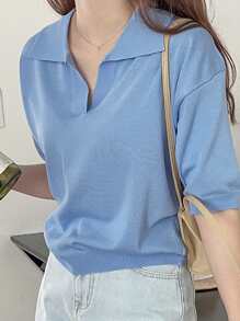 DAZY Parte Superior De Punto Sólido Con Hombro Caído - Celeste - Ver 4