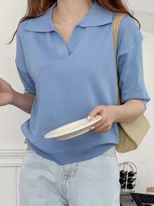 DAZY Parte Superior De Punto Sólido Con Hombro Caído - Celeste - Ver 1