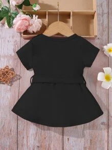 Baby Solid Belted Tee Dress - Black - View 2