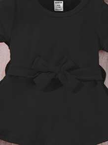 Baby Solid Belted Tee Dress - Black - View 3
