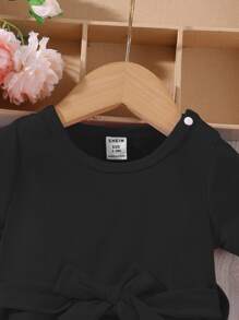 Baby Solid Belted Tee Dress - Black - View 4