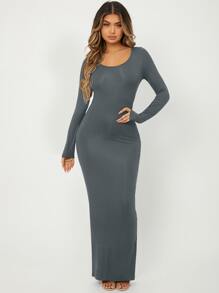 SHEIN SXY Solid Maxi Bodycon Dress - Dark Grey - View 5