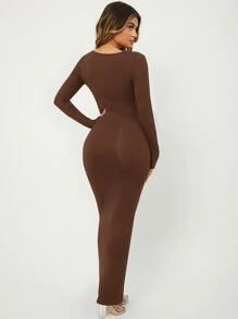SHEIN SXY Solid Maxi Bodycon Dress