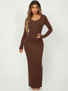 SHEIN SXY Solid Maxi Bodycon Dress