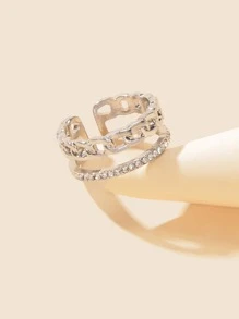 Rhinestone & Chain Design Cuff Toe Ring - Silver - View 2