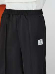 SHEIN Tween Boy Plain Patched Straight Leg Casual Pants, Spring Autumn