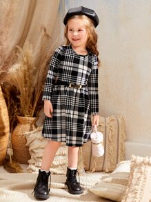 SHEIN 年輕女孩格紋印花裙,沒有腰帶