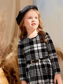 SHEIN 年輕女孩格紋印花裙,沒有腰帶