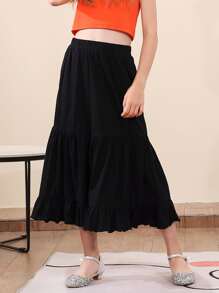 Niña preadolescente Casual Cómoda falda de longitud media para el verano - Negro - Ver 5