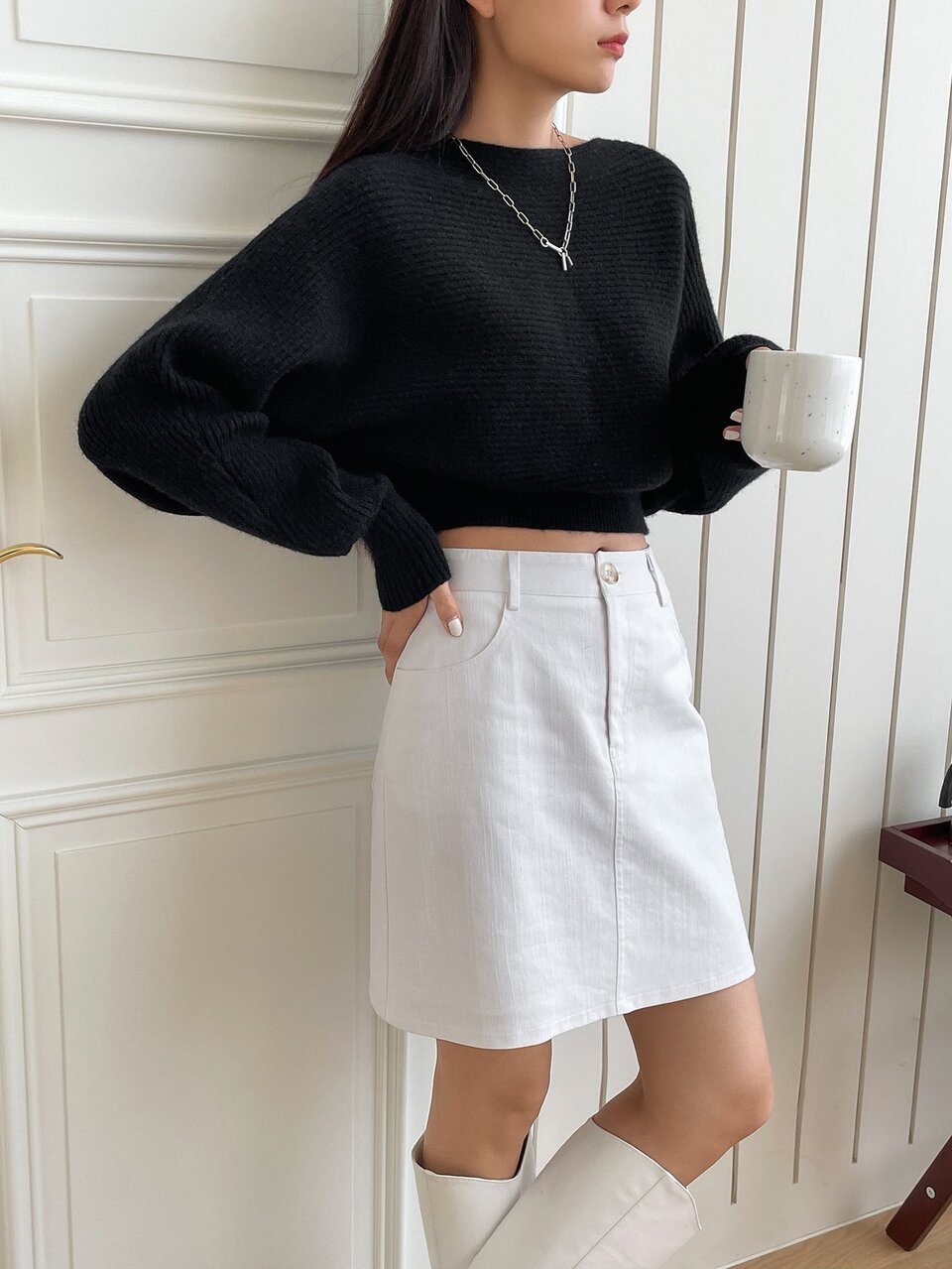 Dolman Sleeve Ribbed Knit Sweater Winter