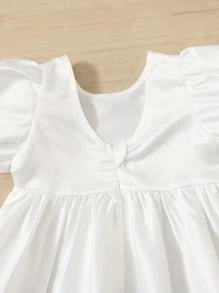 Baby Girl Solid Puff Sleeve Dress - White - View 3
