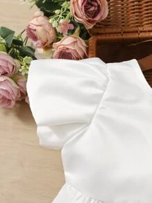 Baby Girl Solid Puff Sleeve Dress - White - View 4