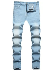Manfinity Homme Quần Jeans Cargo Màu Xanh Nhạt Cotton Túi Xiên Cho Nam Quần Jeans Nhẹ, Dành Cho Chồng, Quà Tặng Bạn Trai - Rửa nhẹ - Xem 1