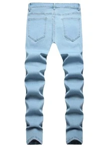 Manfinity Homme Quần Jeans Cargo Màu Xanh Nhạt Cotton Túi Xiên Cho Nam Quần Jeans Nhẹ, Dành Cho Chồng, Quà Tặng Bạn Trai - Rửa nhẹ - Xem 2