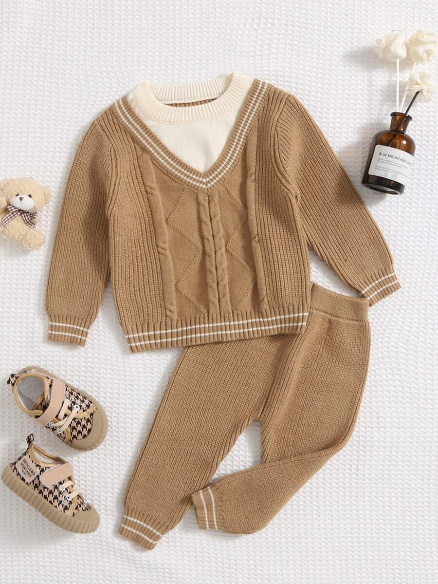 Baby Contrast Trim 2 In 1 Jumper & Knit Trousers - Khaki - View 1