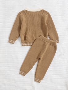 Baby Contrast Trim 2 In 1 Jumper & Knit Trousers - Khaki - View 2