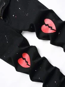 Manfinity Men Heart & Paint Drip Print Jeans - Black - View 4