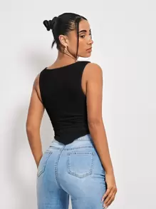 SHEIN BAE Cowl Neck Lettuce-Edge Bandana Tank Top - Black - View 3