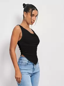 SHEIN BAE Cowl Neck Lettuce-Edge Bandana Tank Top - Black - View 4