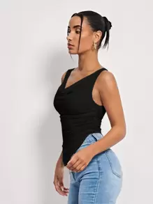 SHEIN BAE Cowl Neck Lettuce-Edge Bandana Tank Top - Black - View 6