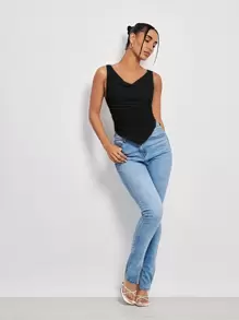 SHEIN BAE Cowl Neck Lettuce-Edge Bandana Tank Top - Black - View 7