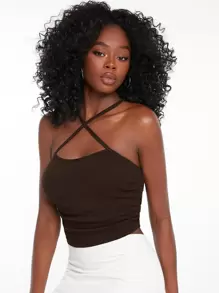 SHEIN Essnce Solid Crisscross Cami Top - Chocolate Brown - View 1