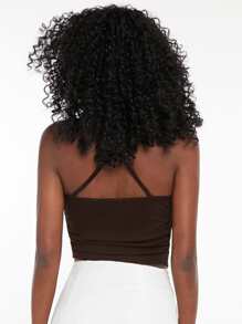SHEIN Essnce Solid Crisscross Cami Top - Chocolate Brown - View 2