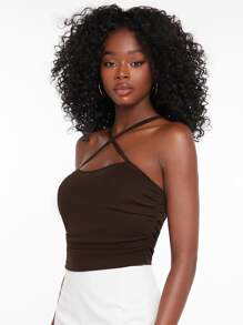 SHEIN Essnce Solid Crisscross Cami Top - Chocolate Brown - View 4