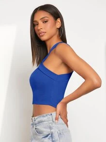 Muchica Rib Knit Halter Crop Top, Going Out Top - Royal Blue - View 5