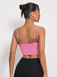 SHEIN Essnce Áo hai dây Gân đan màu trơn Giải trí - Hồng - Xem 2