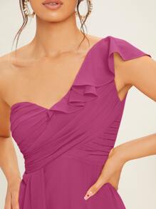 SHEIN Belle 單肩荷葉邊伴娘連衣裙