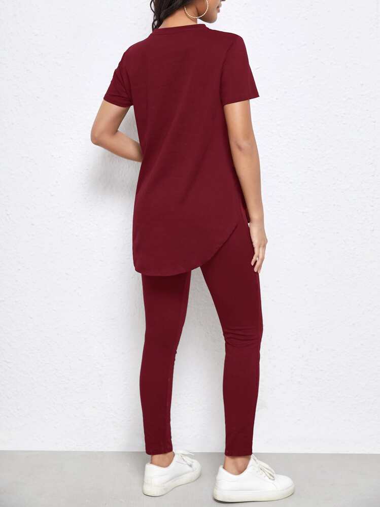 SHEIN Casual Eenkleurig Zwangerschap tweedelige pakken Knoop Ring Split - Rozig rood - Bekijken 2