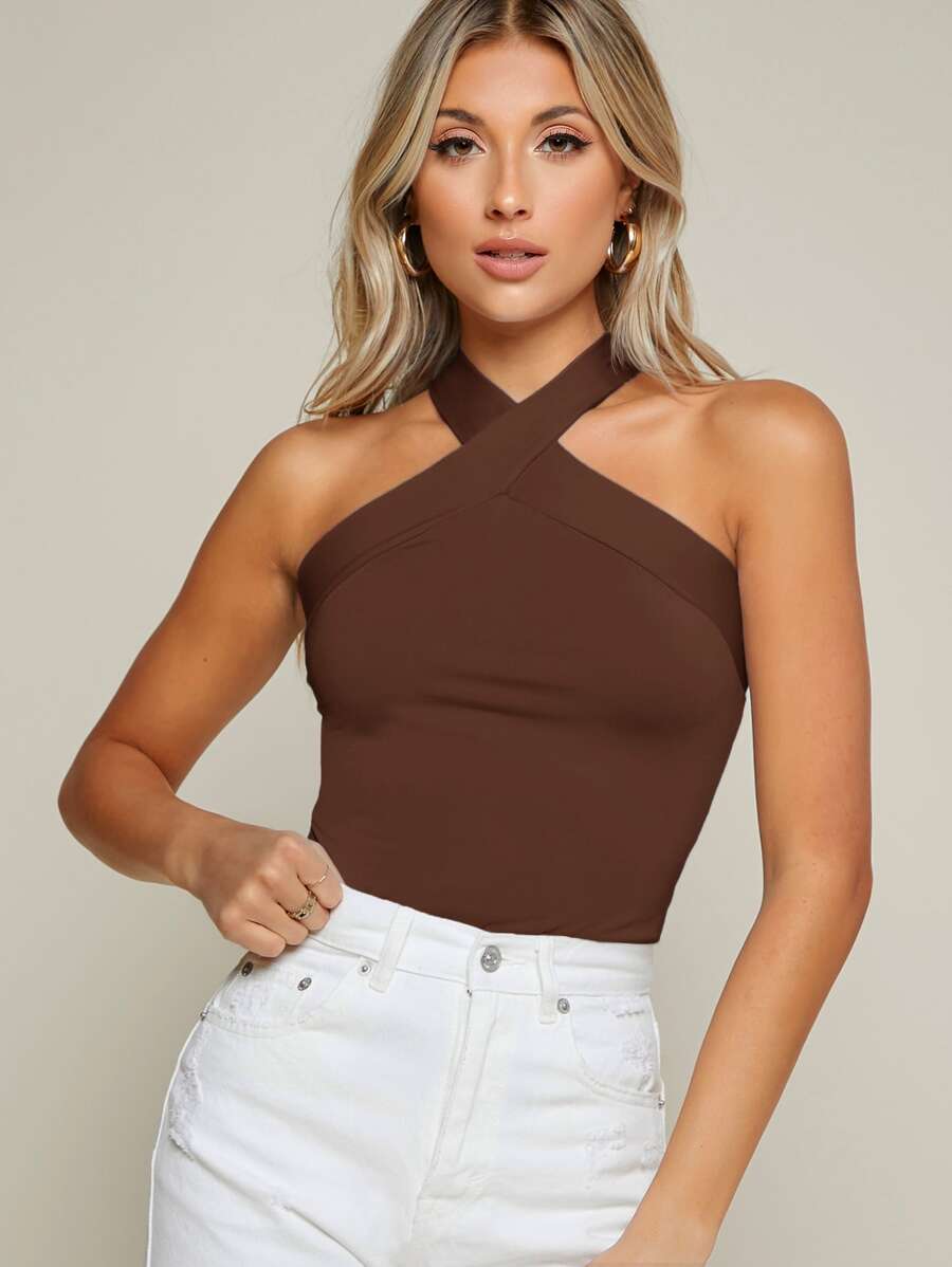 SHEIN BAE 實心配件領緊身上衣，派對穿搭上衣