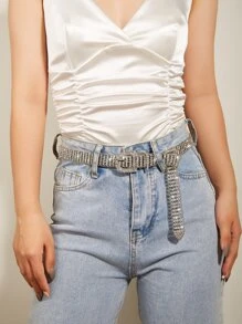 Cinturón con diseño de diamante de imitación - Plateado - Ver 1