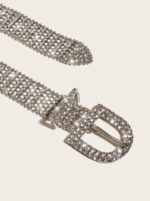 Cinturón con diseño de diamante de imitación - Plateado - Ver 4