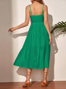 SHEIN VCAY Solid Zip Back Cami Dress - Green - View 2