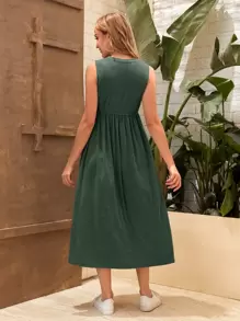 SHEIN Maternity Knot Waist Solid Dress - Dark Green - View 2