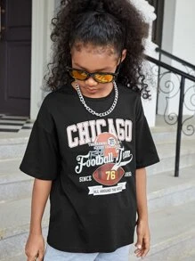 SHEIN Girls Letter Graphic Drop Shoulder Tee - Black - View 5