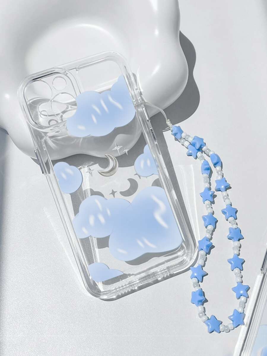 1pc Phone Case With Space Shell, Clouds And Stars Design And Lanyard, Compatible With Iphone, Compatible With Xiaomi, Compatible With Huawei, Compatible With Samsung (S2/S3), Transparent Protector,International Version, Not The Domestic Version - Blue - View 1