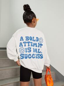 SHEIN Áo nỉ Gái Hoạt hình Slogan Giải trí - trắng - Xem 1