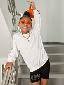 SHEIN Áo nỉ Gái Hoạt hình Slogan Giải trí - trắng - Xem 2