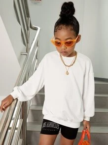 SHEIN Áo nỉ Gái Hoạt hình Slogan Giải trí - trắng - Xem 3