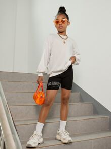 SHEIN Áo nỉ Gái Hoạt hình Slogan Giải trí - trắng - Xem 4