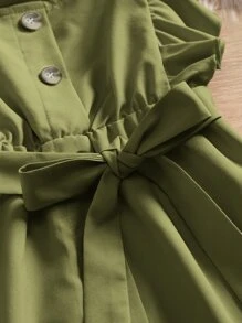 Niñas Vestido con cinturón ribete con fruncido - Verde militar - Ver 6