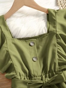 Niñas Vestido con cinturón ribete con fruncido - Verde militar - Ver 7