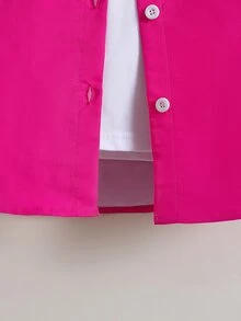 SHEIN Áo sơ mi bé gái Nút phía trước màu trơn Giải trí - Màu Hồng Tươi - Xem 5