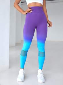 Yoga Trendy 漸層緊身打底褲無縫收復訓練緊身褲帶漁網拼接 - 彩色 - 查看 5