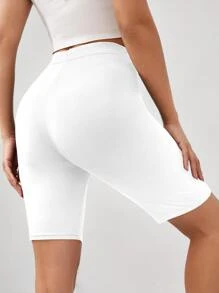 SHEIN Unity Shorts biker unicolor de talle alto - Blanco - Ver 2